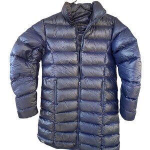 66°North Women's Size Large  Long Navy Blue Puffer Coat With Zippered Pockets